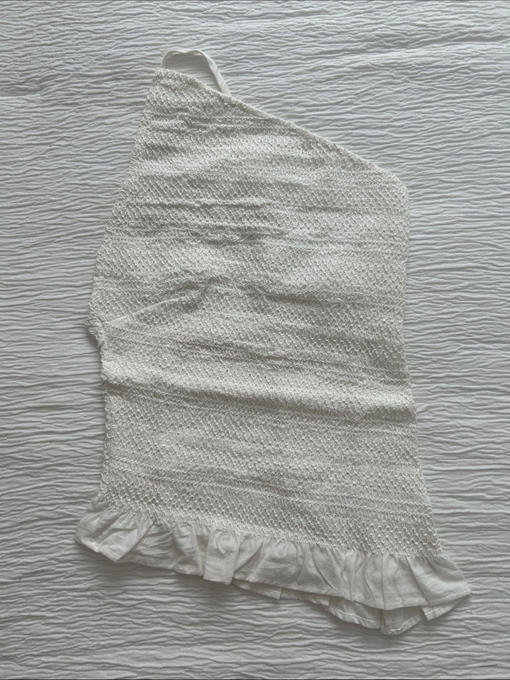 Free People White Smocked One-Shoulder Top